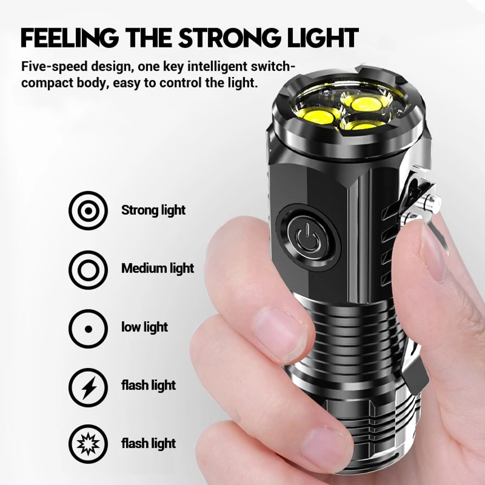 LED Super Bright Handheld Flashlight HighQuality Rechargeable USB Torch Waterproof With CAP CLIP Fo 4