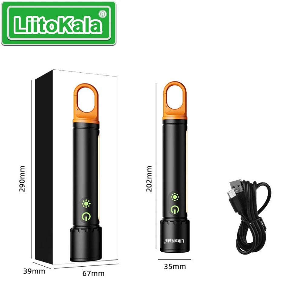 Multifunctional Zoom Flashlight Battery, Type C Charging, Side Light for Camping