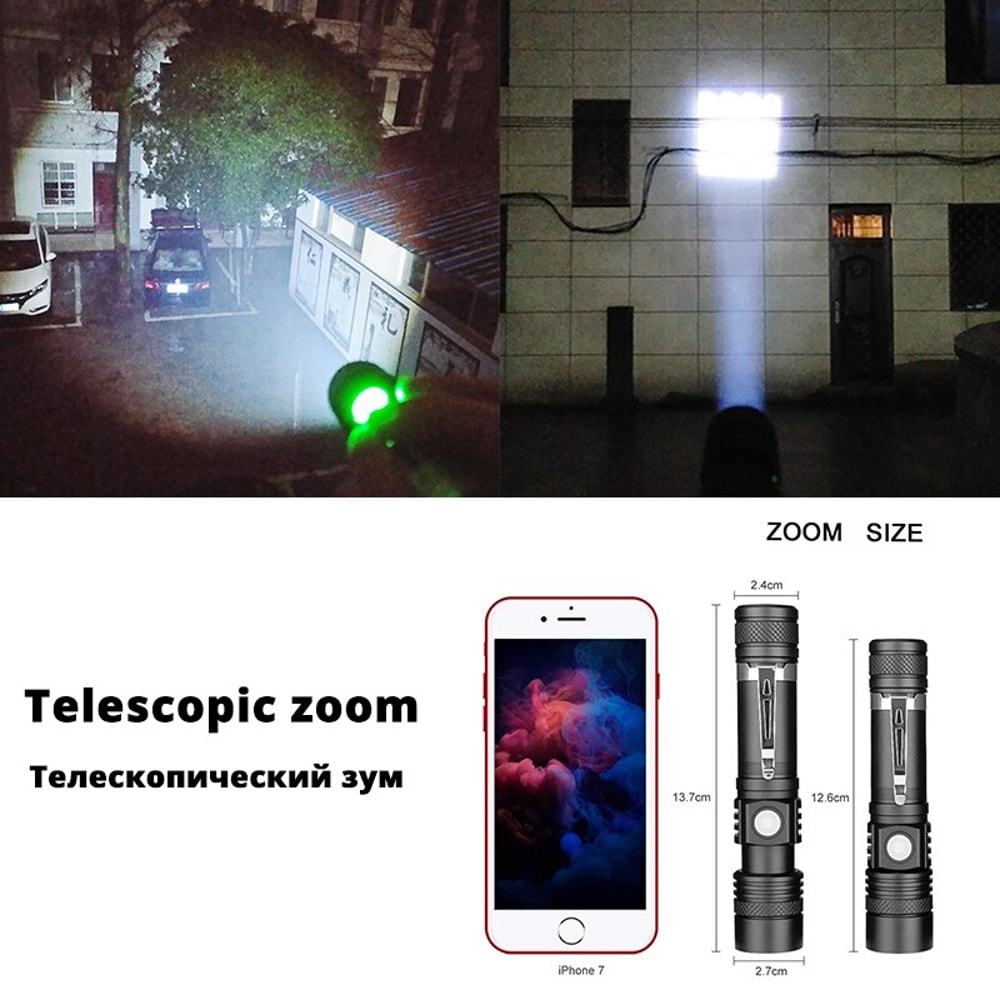 High Power Zoomable LED Flashlight Waterproof Camping Torch With USB Charging 1