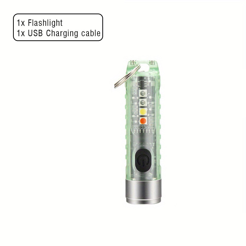 Mini Keychain LED Flashlight USB Rechargeable, Waterproof, Red & Blue Warning Lights, Perfect for Camping & Fishing