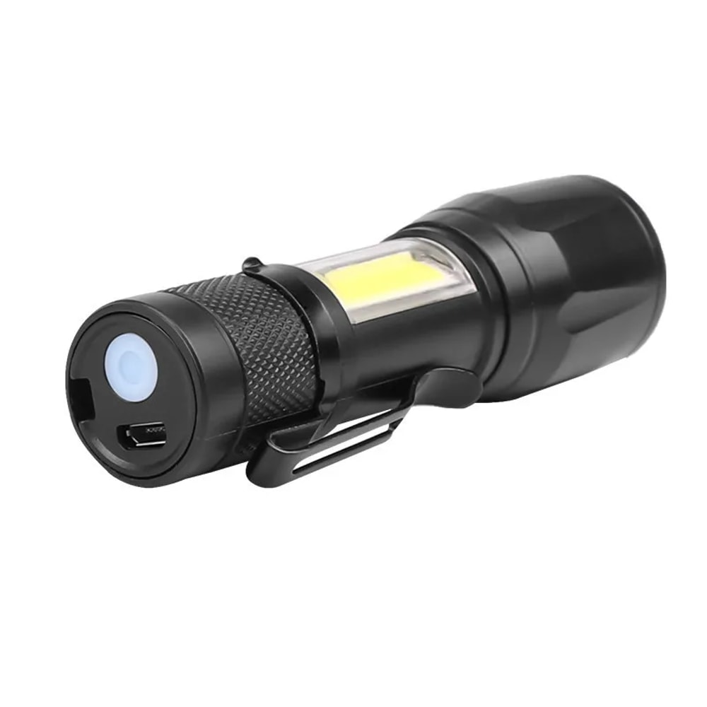 Mini LED Flashlight COB XPE Portable Torch USB Charging Camping Lantern With Zoomable Focus And Pen