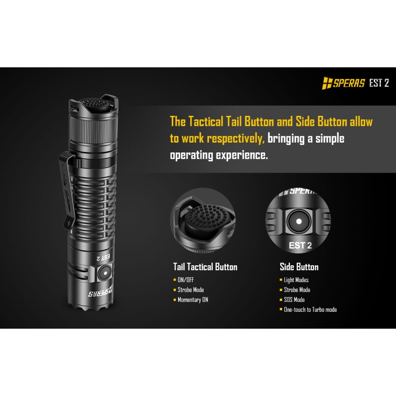 SPERAS EST2 SST LED Rechargeable Flashlight Type C, , Ultra Powerful Torch for Camping, EDC Use