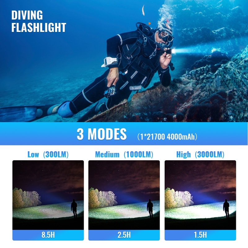 Scuba Diving Light Super Bright Flashlight with Magnetic Switch