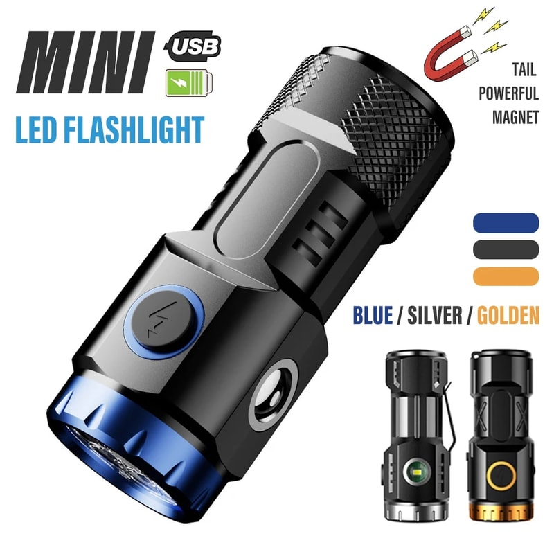 Mini Rechargeable LED Camping Flashlight With Magnet Side Lights Ultra Bright Portable Ideal For O 0