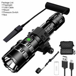rechargeable led flashlight for hunting, waterproof, portable outdoor torch with high-intensity lamp beads