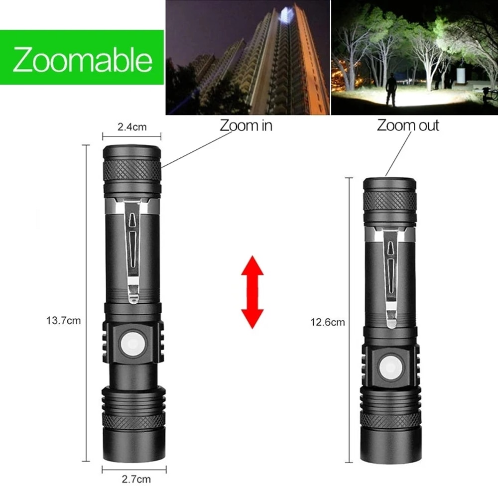Outdoor Tactical Zoom LED Flashlight Waterproof USB Rechargeable High Power LED Torch For Camping 2