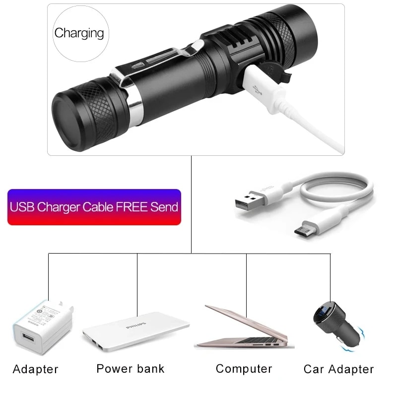 Outdoor Tactical Zoom LED Flashlight Waterproof USB Rechargeable High Power LED Torch For Camping 3
