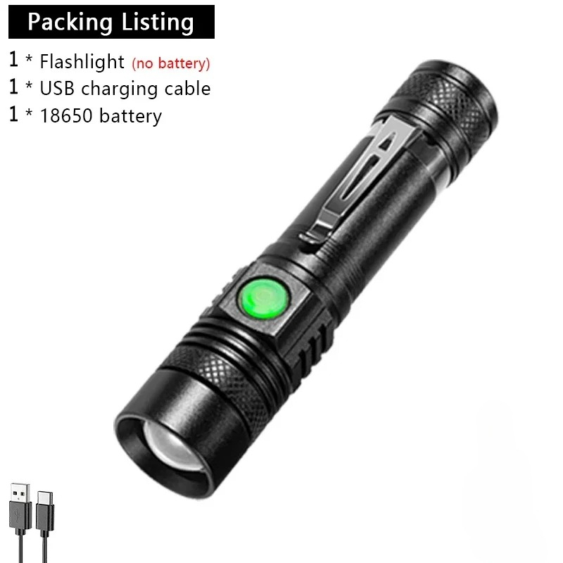 Outdoor Tactical Zoom LED Flashlight Waterproof USB Rechargeable High Power LED Torch For Camping 5