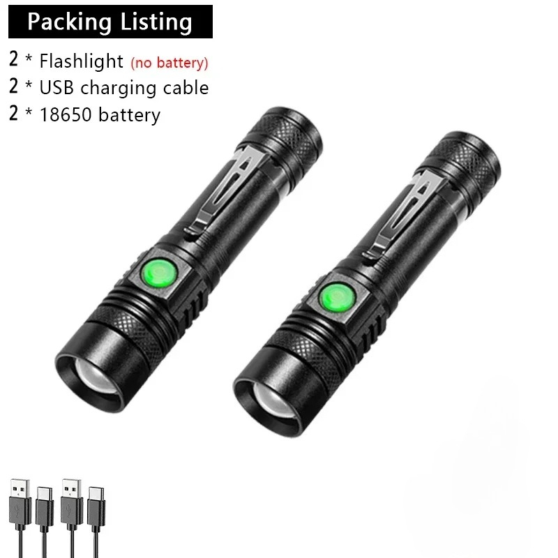 Outdoor Tactical Zoom LED Flashlight Waterproof USB Rechargeable High Power LED Torch For Camping 6