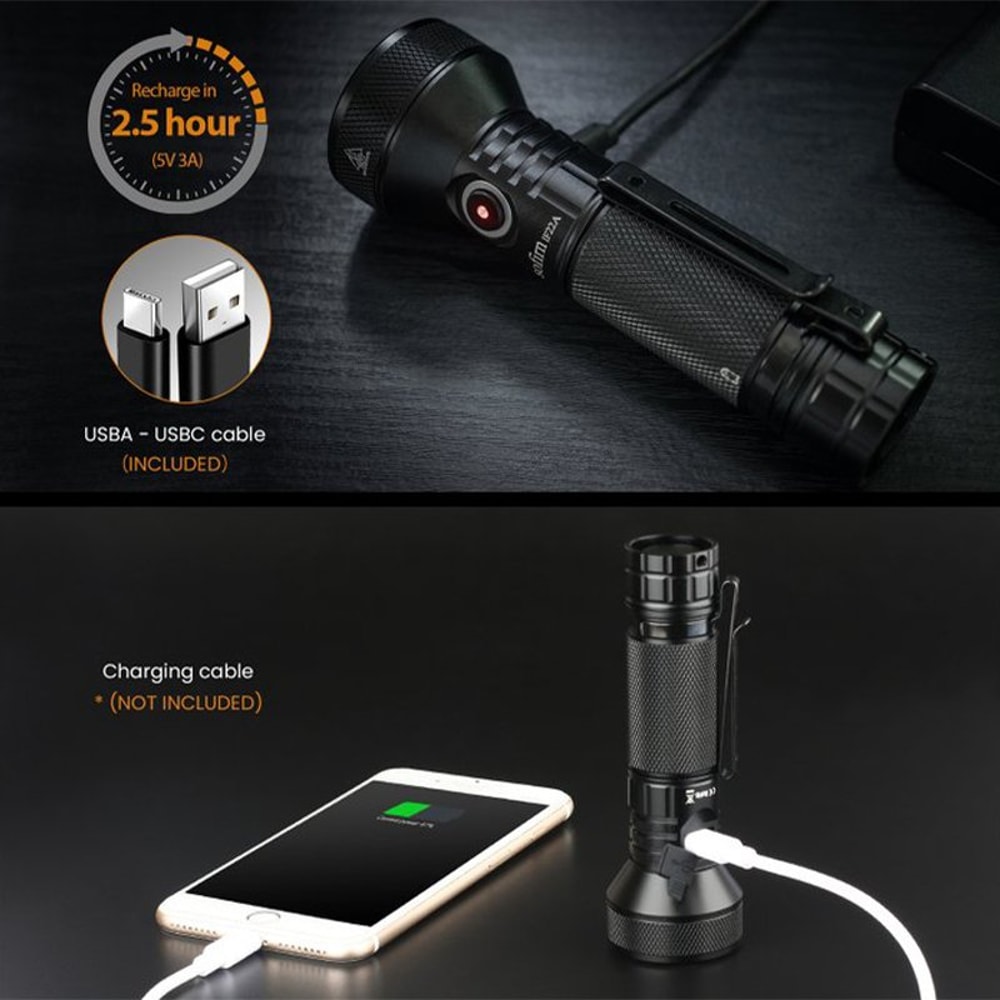 LED Flashlight, USB C Rechargeable Torch, Throw, Outdoor & Tactical Use