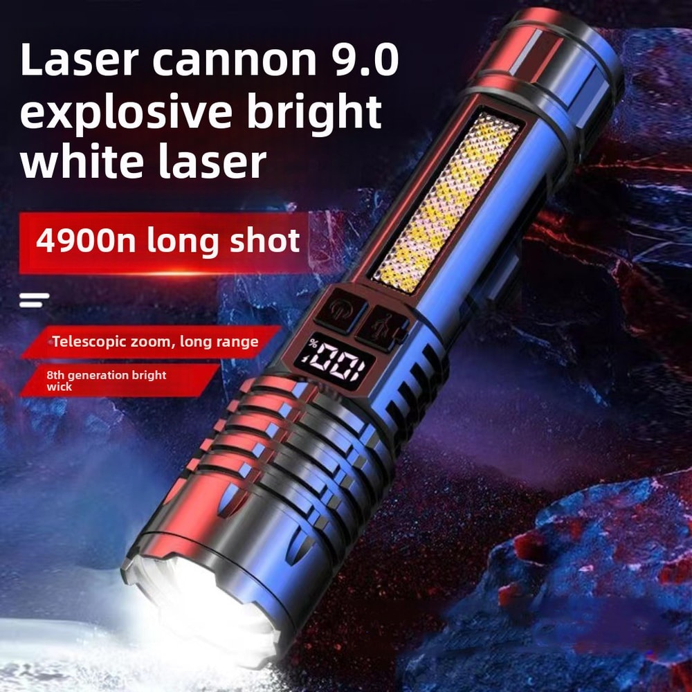 High Power LED Flashlight With Type Rechargeable Battery And Waterproof Torch COB Side Light Zoom F 1