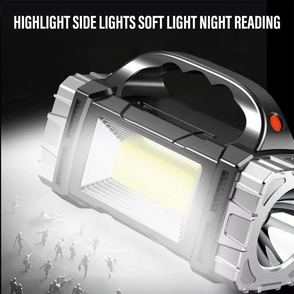 High Power Rechargeable LED Flashlight with Side Light Multifunctional Waterproof Light, Multiple Lighting Modes