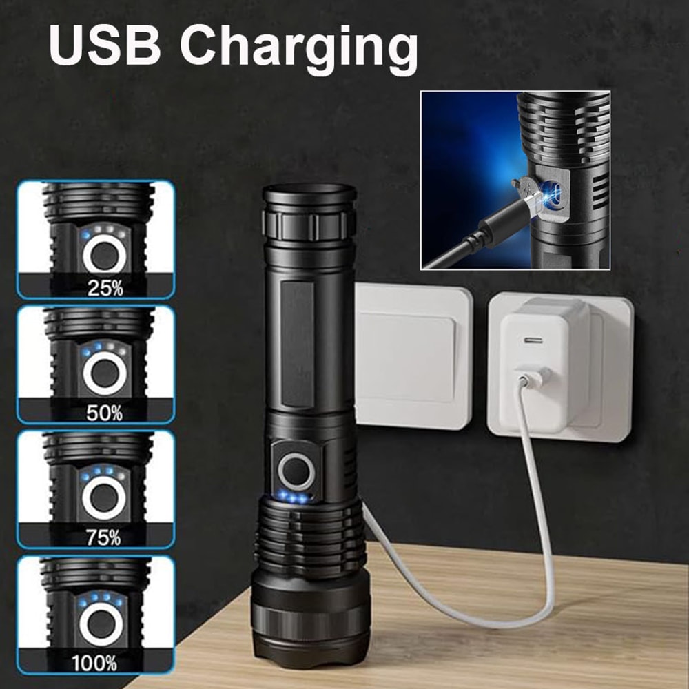 High Power Rechargeable Flashlight Waterproof Zoomable Torch Light With Storage Box 3