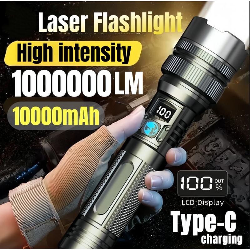 Super Bright LED Flashlight Rechargeable USB C Digital Display Waterproof Long Lasting Perfect 1