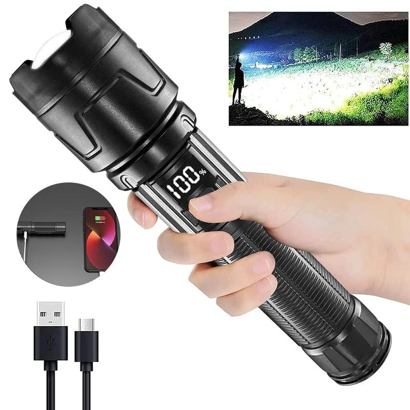 Super Bright LED Flashlight Rechargeable USB C Digital Display Waterproof Long Lasting Perfect 2