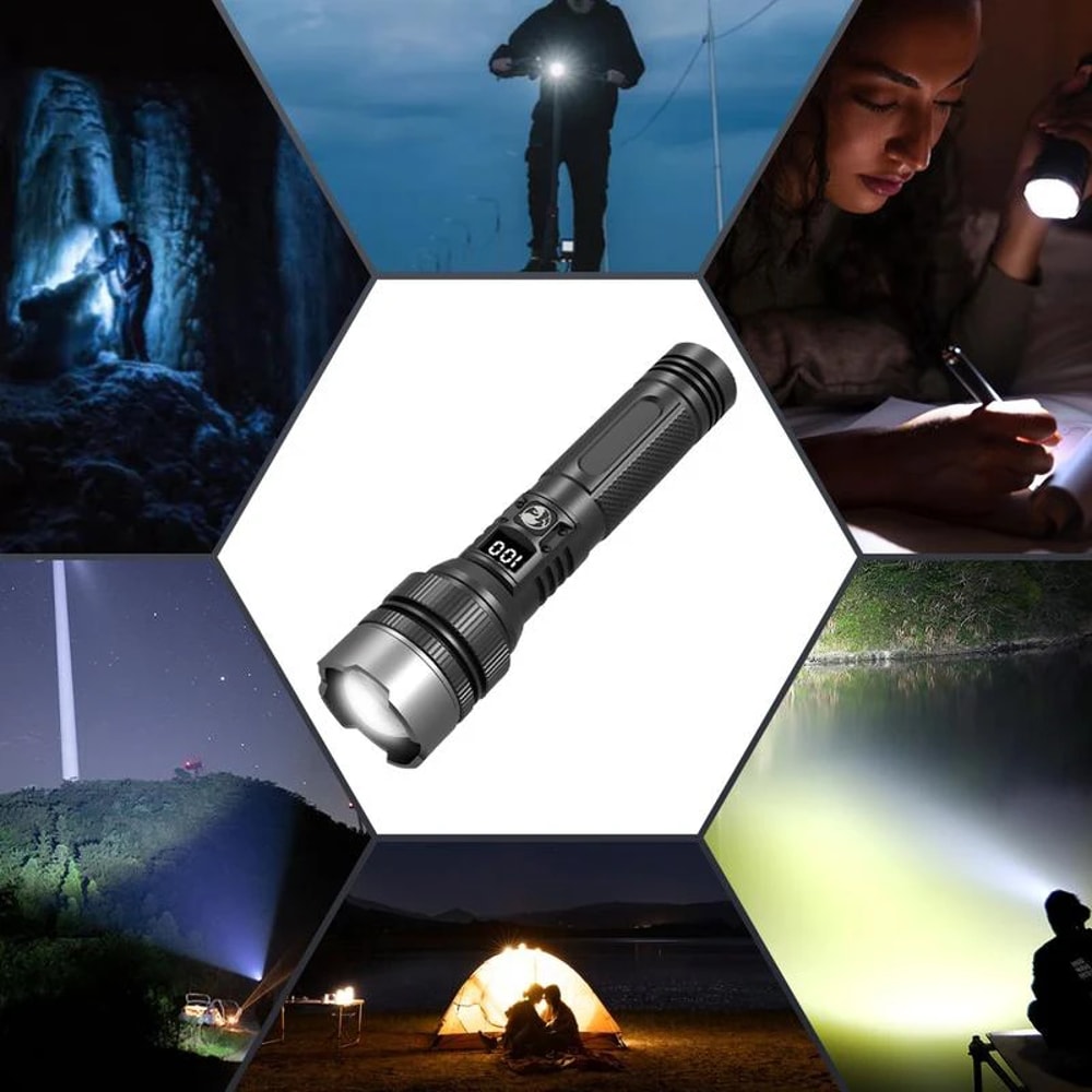 Super Bright LED Flashlight Rechargeable USB C Digital Display Waterproof Long Lasting Perfect 3