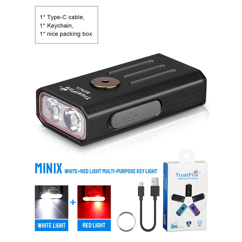 Trustfire Minix Mini Flashlight Keychain UV Lamp Rechargeable Mode LED Torch With Red Light 6