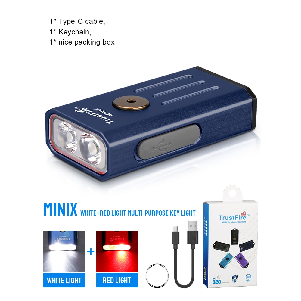 Trustfire Minix Mini Flashlight Keychain UV Lamp Rechargeable Mode LED Torch With Red Light 7