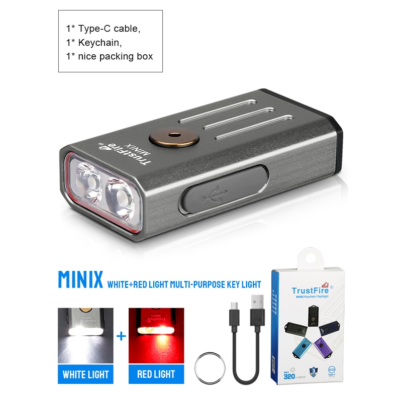 Trustfire Minix Mini Flashlight Keychain UV Lamp Rechargeable Mode LED Torch With Red Light 8