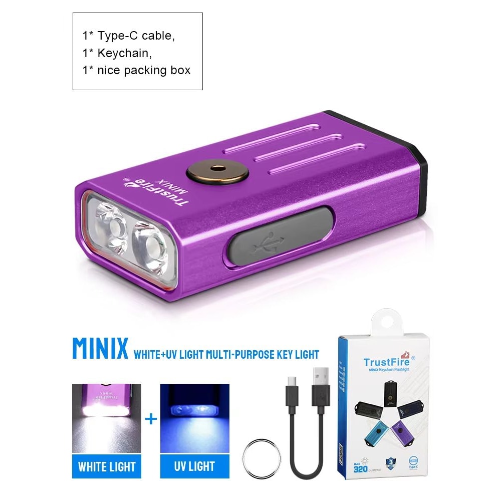 Trustfire Minix Mini Flashlight Keychain UV Lamp Rechargeable Mode LED Torch With Red Light 9