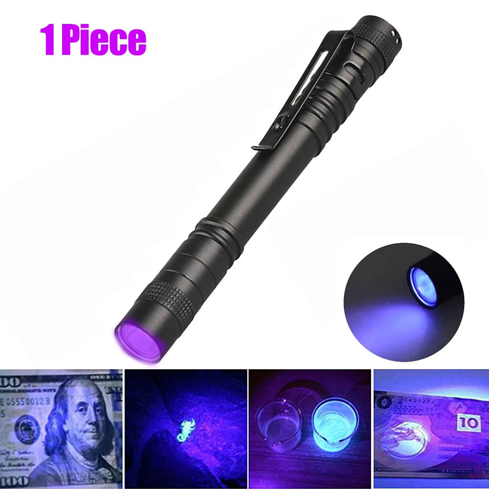 Mini Pen Light Flashlight UV Torch With Clip For Pet Urine Stain Money Detection 7
