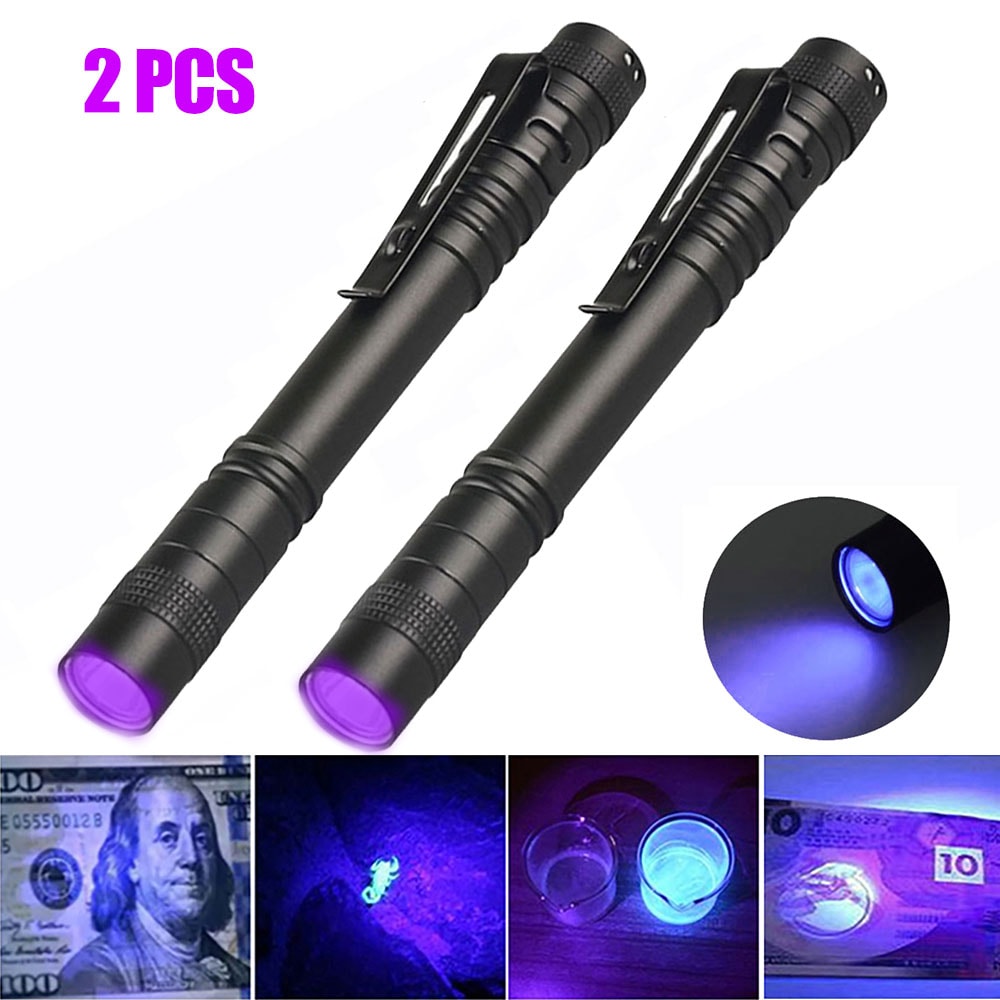 Mini Pen Light Flashlight UV Torch with Clip for Pet Urine Stain & Money Detection