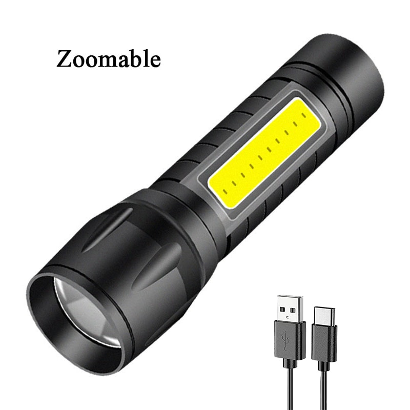 COB LED Flashlight Rechargeable Waterproof Zoomable Mode Torch With Built In Battery 7