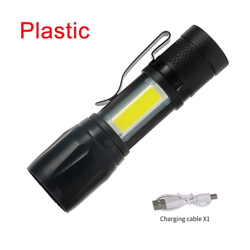 COB LED Flashlight Rechargeable Waterproof Zoomable Mode Torch With Built In Battery 6