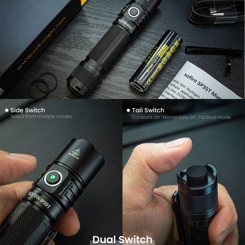 Sofirn Tactical LED Flashlight USB C Rechargeable Torch With Dual Switch Power Indicator 1