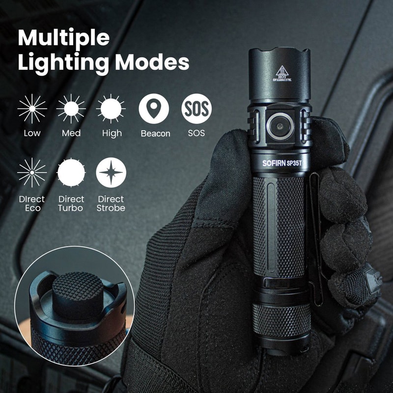 Sofirn Tactical LED Flashlight USB C Rechargeable Torch With Dual Switch Power Indicator 2