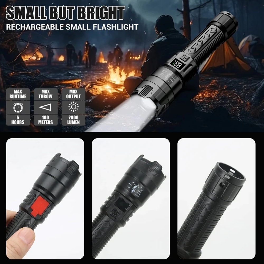 High Power LED Tactical Flashlight USB Rechargeable Camping Lantern With Zoom Function 2
