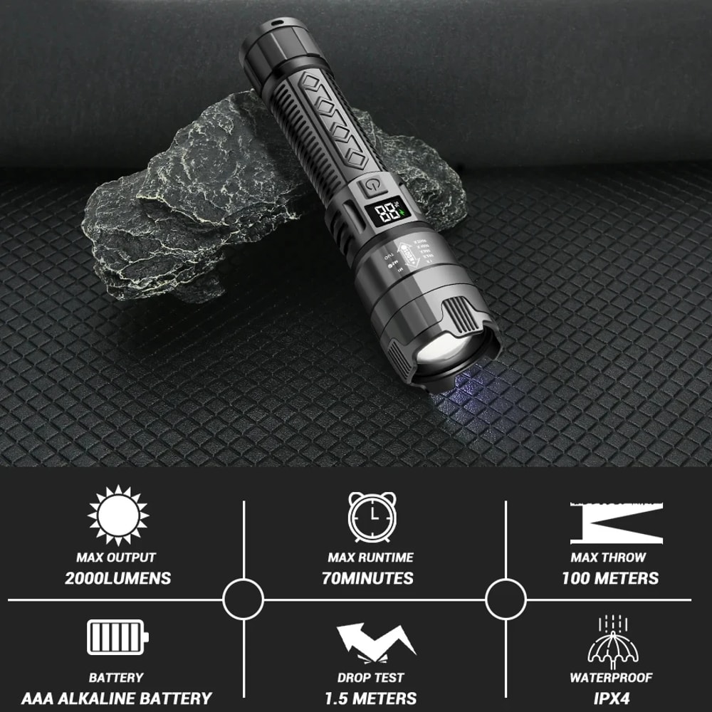 High Power LED Tactical Flashlight USB Rechargeable Camping Lantern With Zoom Function 0