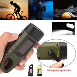 solar powered led flashlight hand crank rechargeable dynamo torch for outdoor adventures