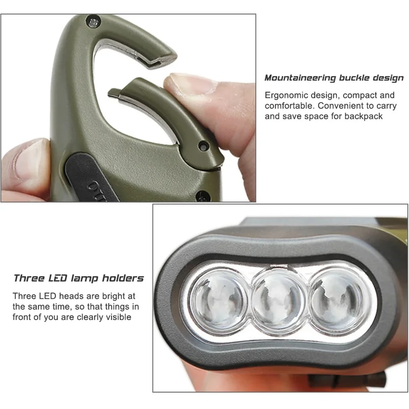 Solar Powered LED Flashlight Hand Crank Rechargeable Dynamo Torch For Outdoor Adventures 4