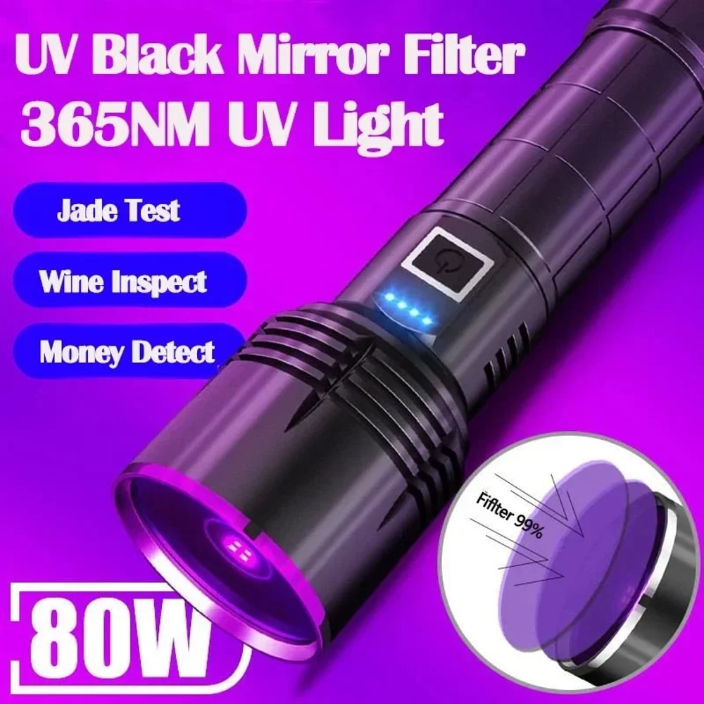 Powerful UV Flashlight USB Rechargeable, Waterproof Purple Light UV Torch for Pet Urine Detection