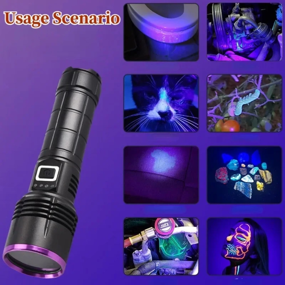 Powerful UV Flashlight USB Rechargeable, Waterproof Purple Light UV Torch for Pet Urine Detection