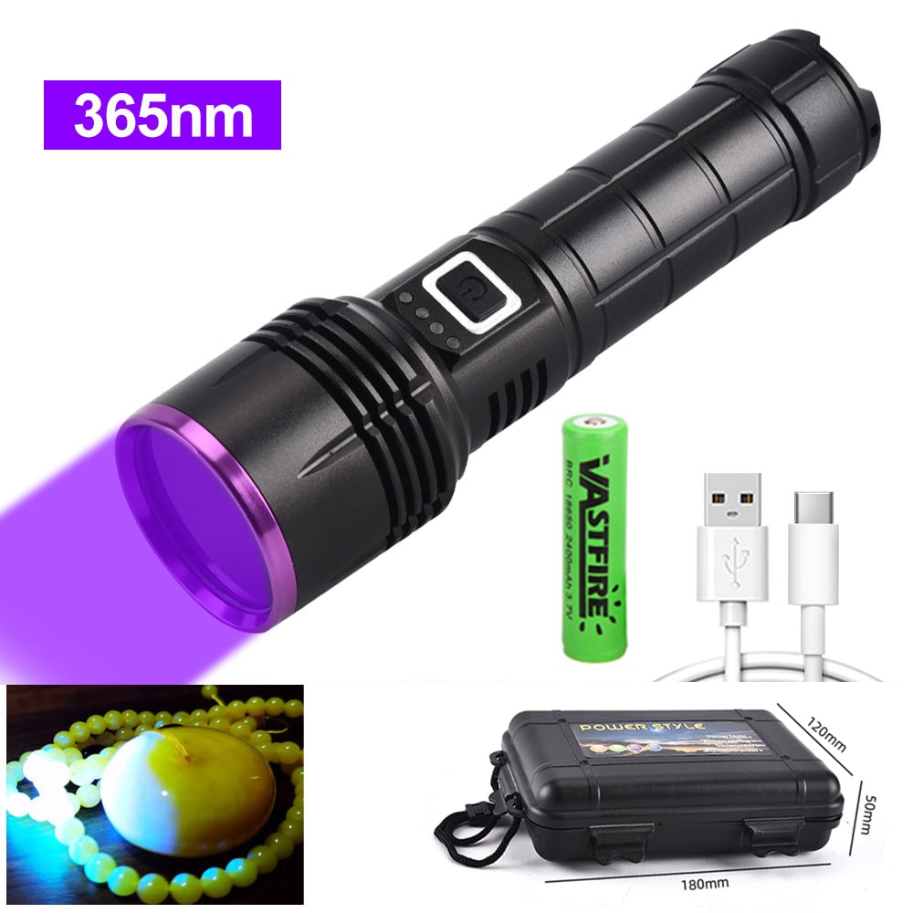 Powerful UV Flashlight USB Rechargeable, Waterproof Purple Light UV Torch for Pet Urine Detection