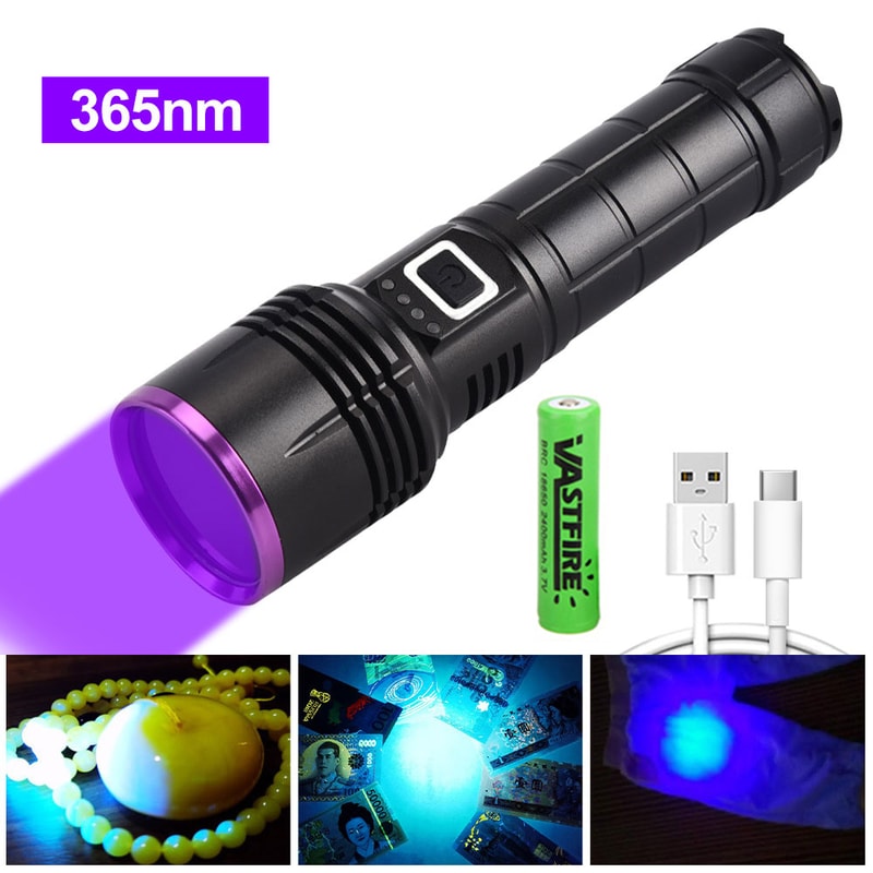 Powerful UV Flashlight USB Rechargeable, Waterproof Purple Light UV Torch for Pet Urine Detection