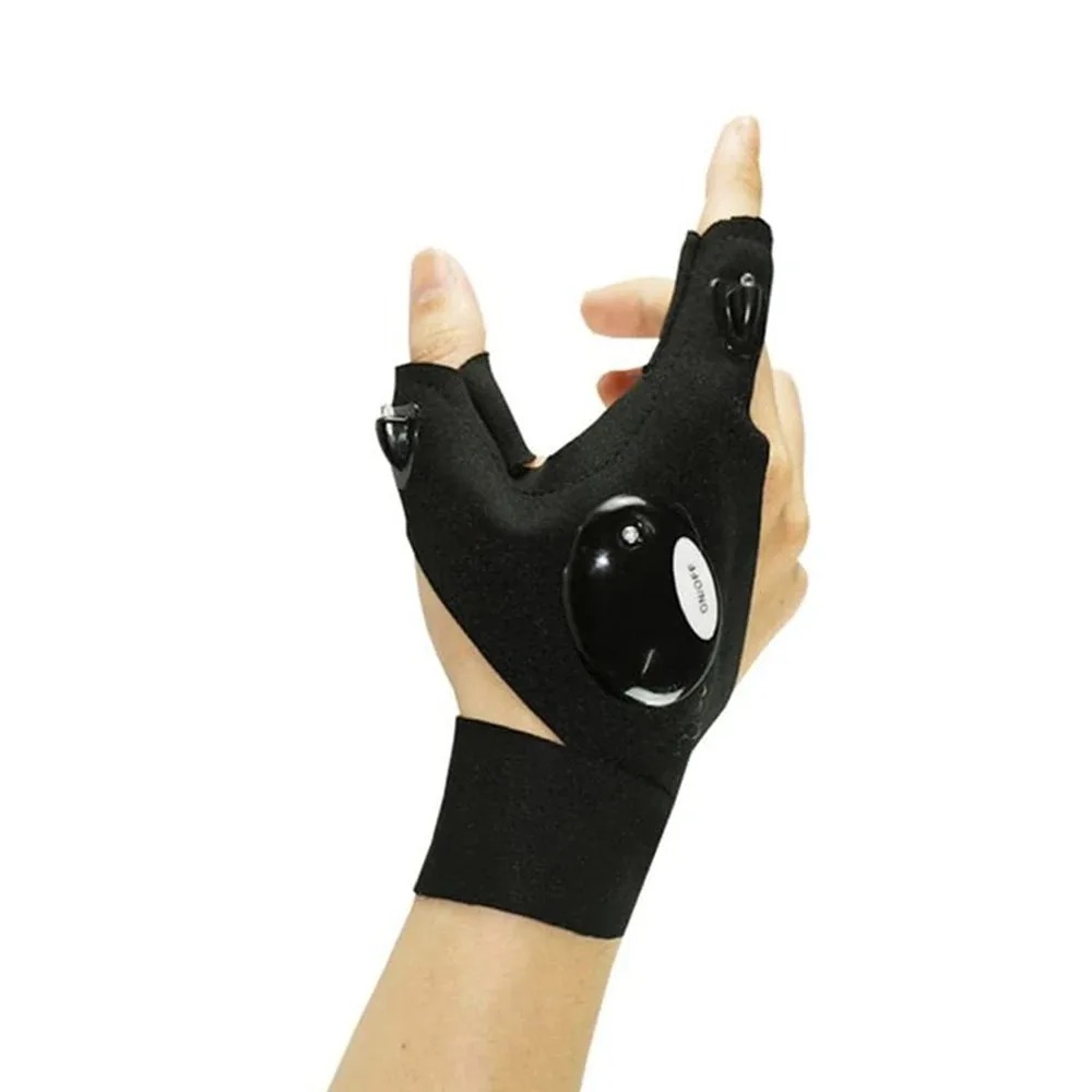LED Flashlight Running Gloves for Cycling, Camping & Hiking Waterproof Fingerless Lamp Gloves