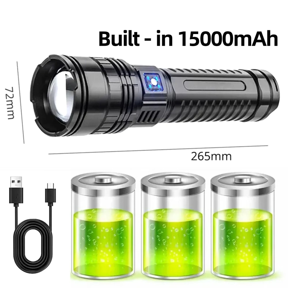 Ultra Bright LED Flashlight with Built in Battery, Tactical Spotlight Range, Emergency Light for Outdoor