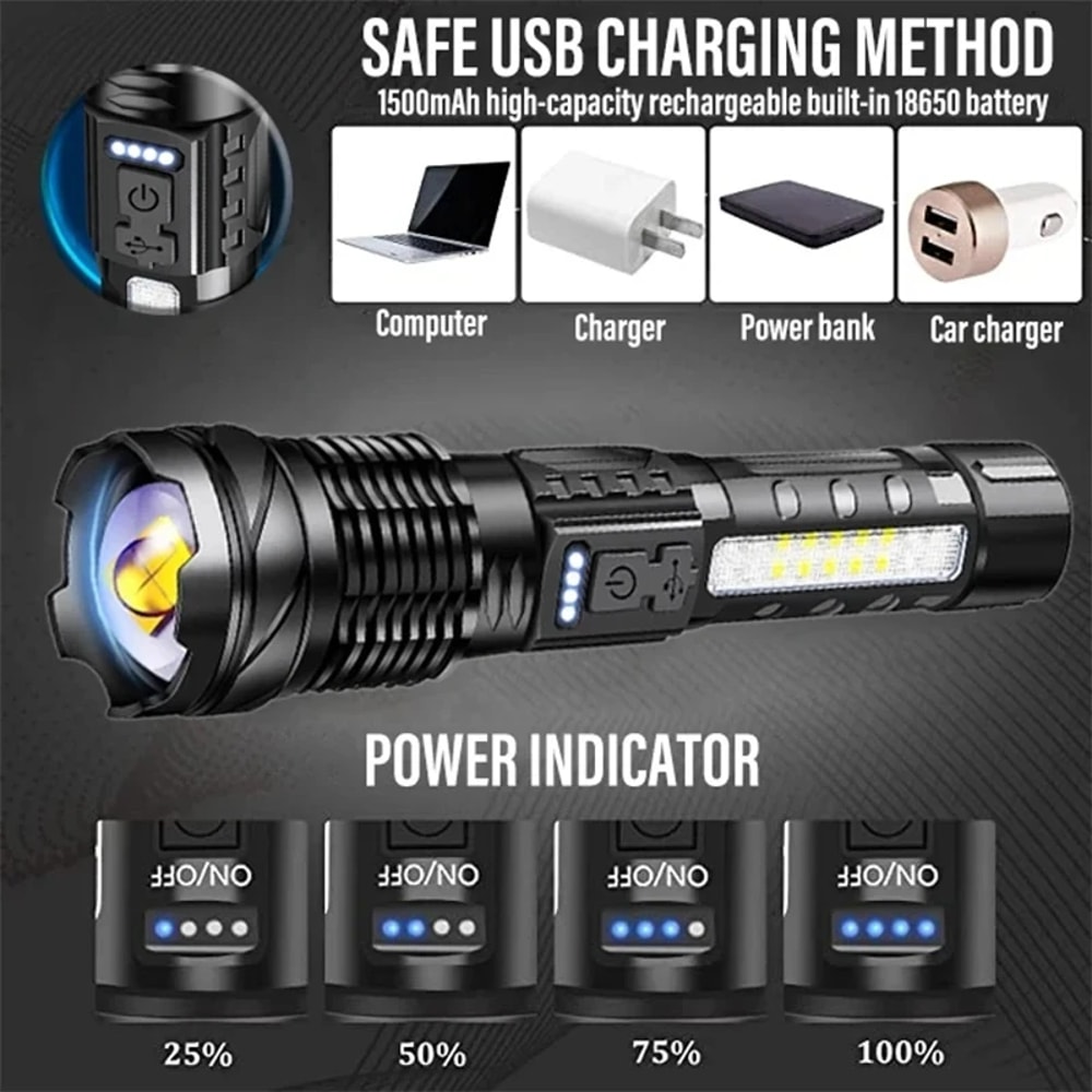 LED Flashlight Rechargeable Torch High Power Tactical Zoom Light For Outdoor Camping LongRange Us 3