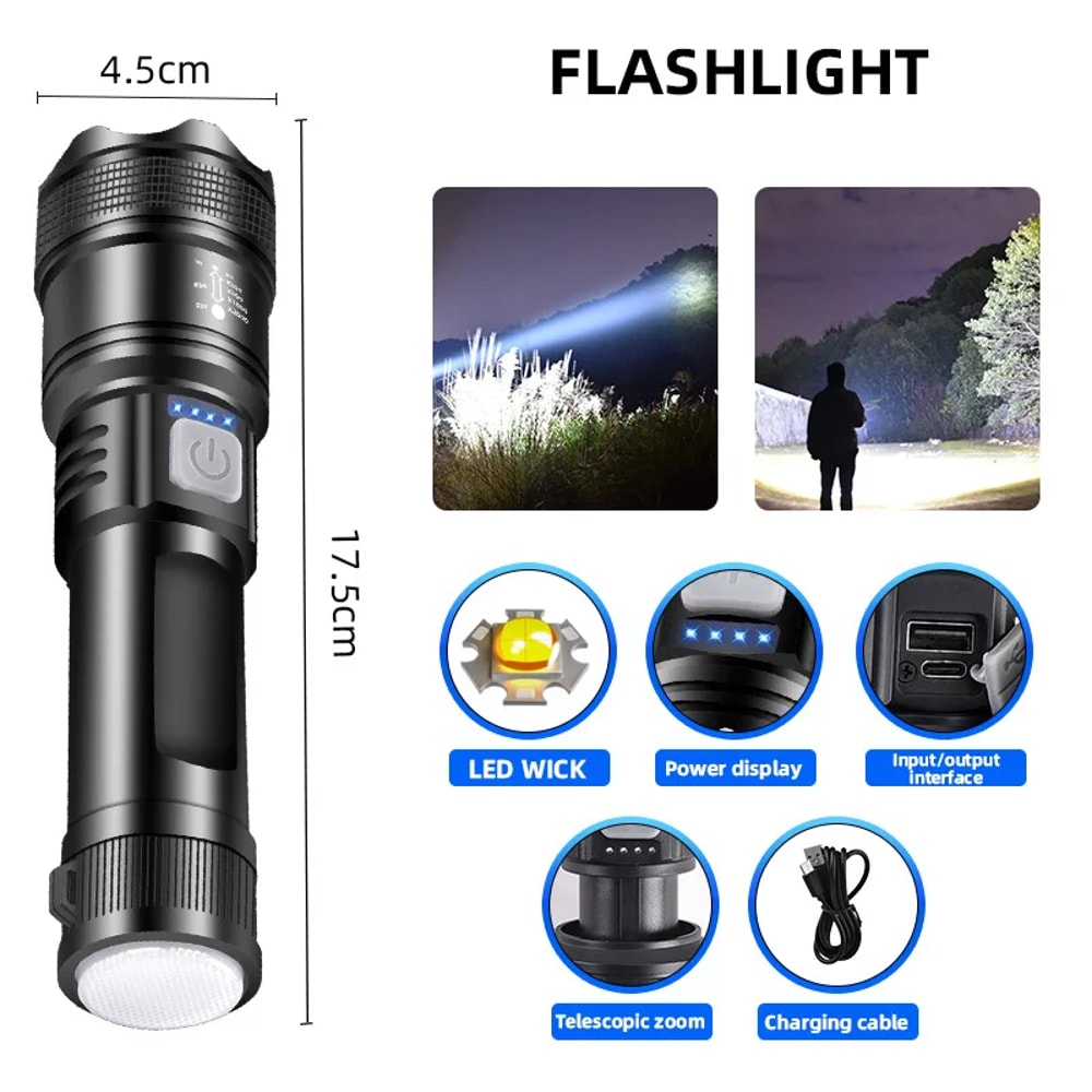 Powerful LED Flashlight Tactical Zoom Light With Built In Battery For Emergency Outdoor Use 4