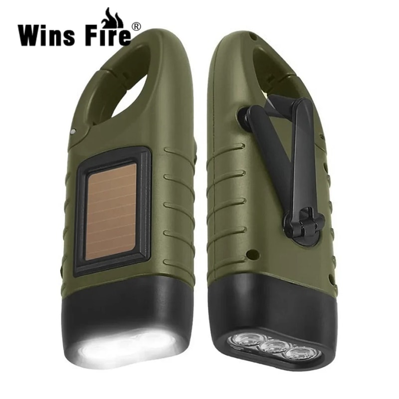 LED Solar Powered Hand Crank Flashlight for Survival Gear Rechargeable Dynamo Torch for Fishing, Hiking & Boating