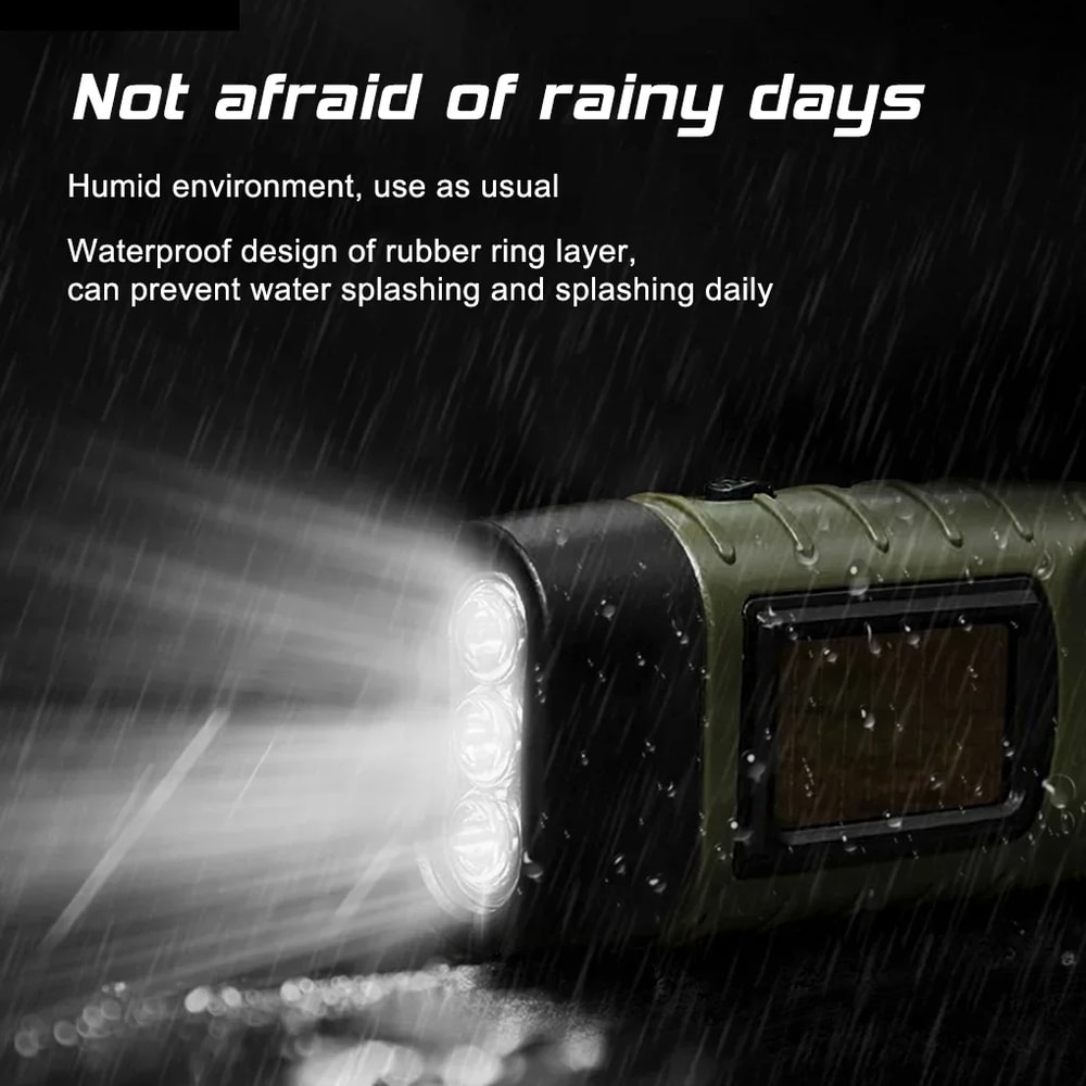 LED Solar Powered Hand Crank Flashlight for Survival Gear Rechargeable Dynamo Torch for Fishing, Hiking & Boating