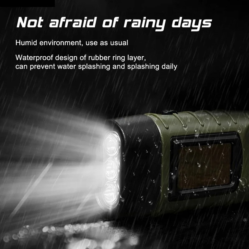 LED Solar Powered Hand Crank Flashlight for Survival Gear Rechargeable Dynamo Torch for Fishing, Hiking & Boating