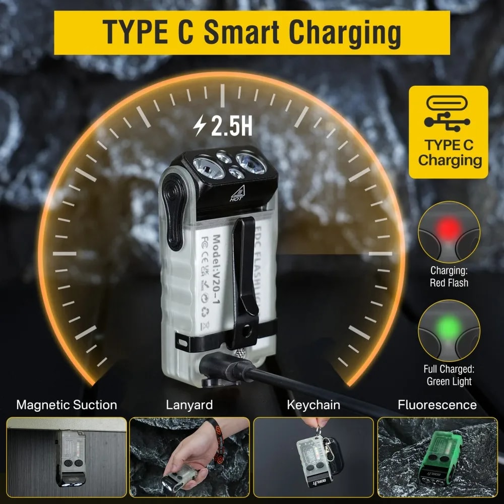 Keychain LED UV Flashlight Rechargeable Work Light With Clip Magnet And Buzzer Ideal For Camping DI 4