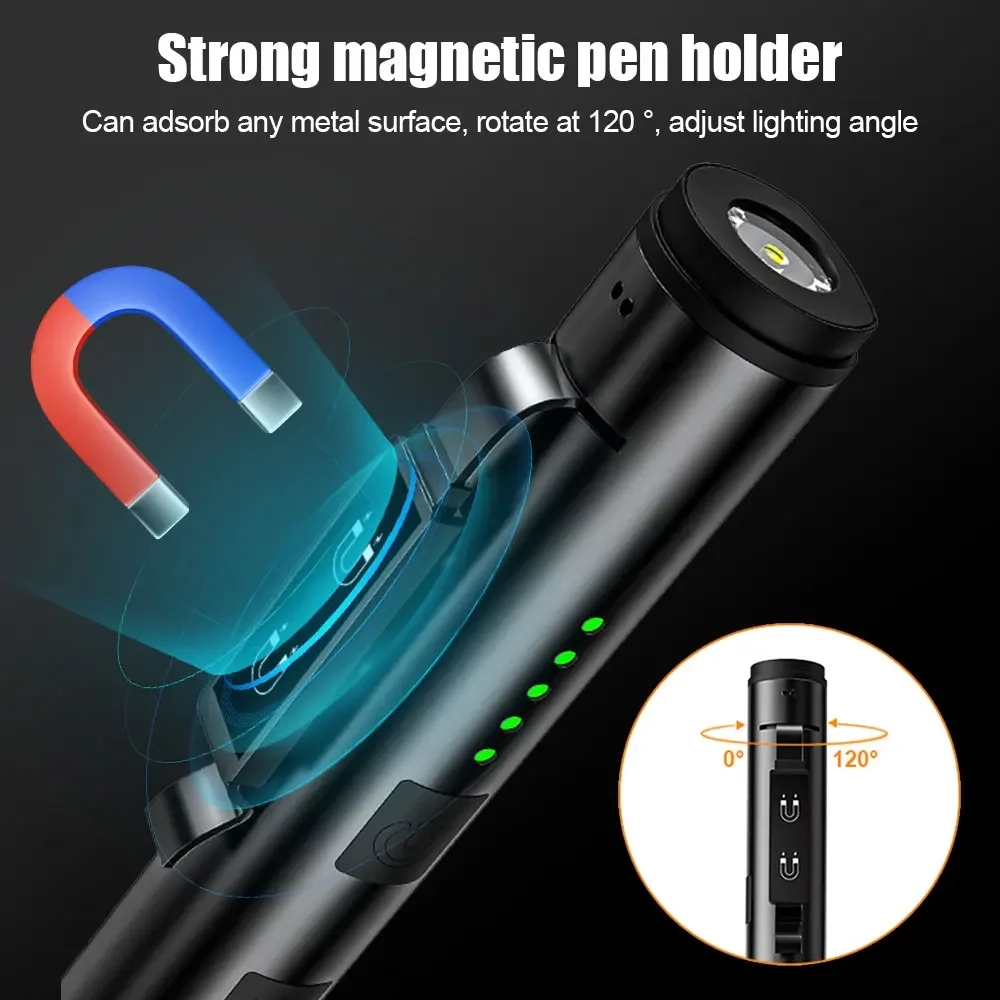 Mini USB Rechargeable LED Flashlight Waterproof Portable Pen Clip Lantern With Magnet For Work Eme 3