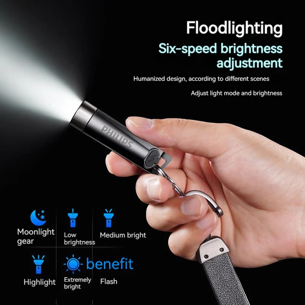 PHILIPS LED EDC Flashlight Mini Rechargeable Keychain Torch Light For Hiking Self Defense 3