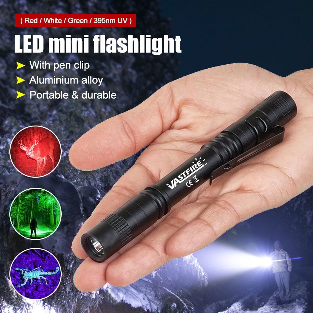 Mini Pen Light Flashlight RedWhiteTorch With Clip For Pet Stain Detection Money Ore Finder 1