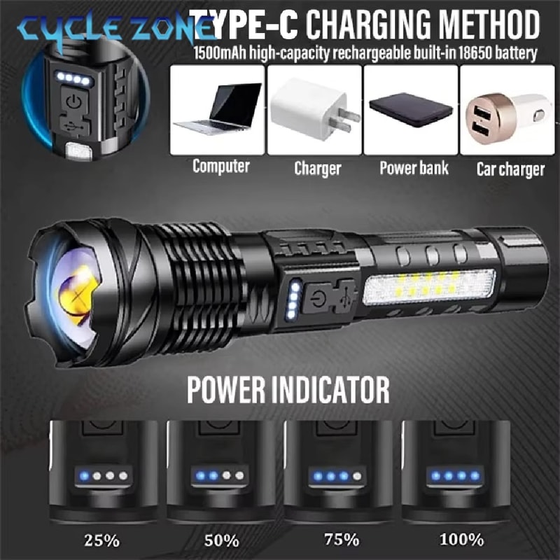 Zoomable Flashlight Powerful Handheld Emergency Torch For Outdoor Camping Fishing 4